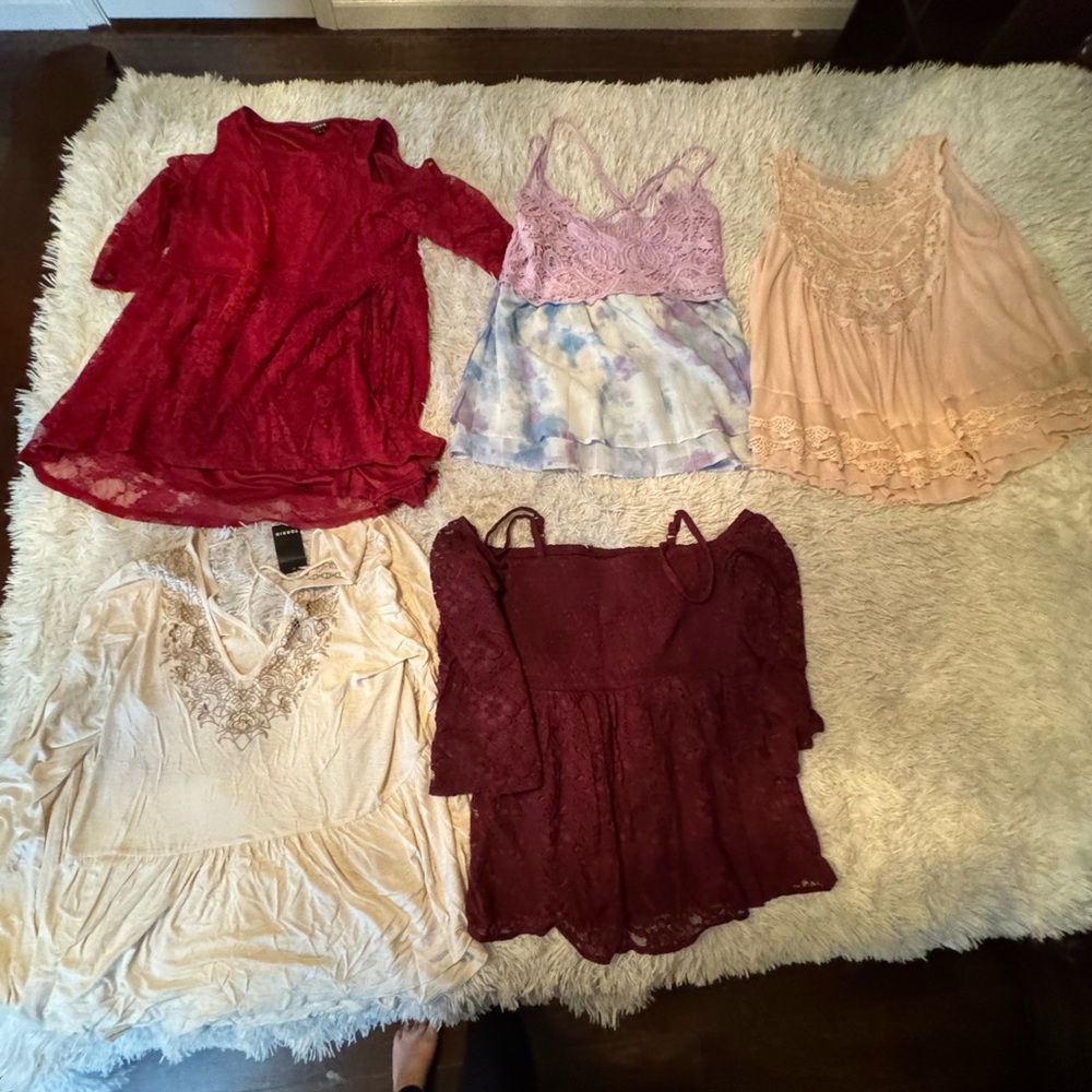 Torrid Lace and Floral Blouses - Red, Purple, Cream